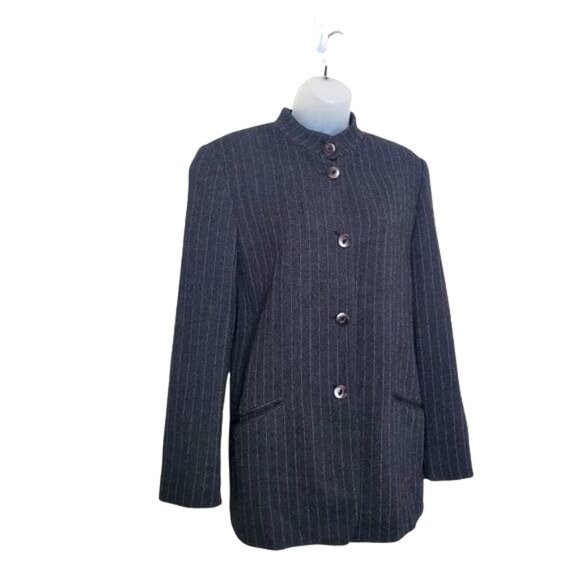 JOAN & DAVID Womens Coat SZ 10 Italy Wool Pinstripes Lined Collar Academia - Picture 8 of 9